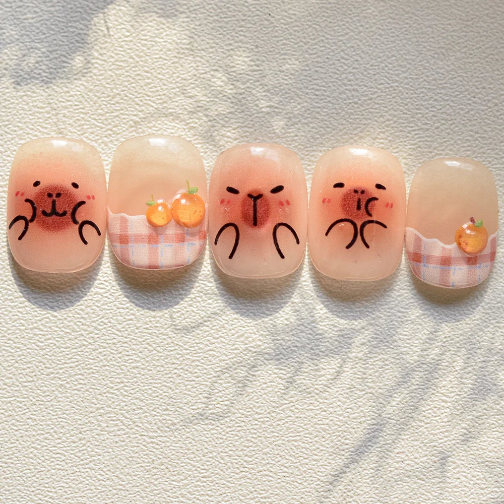 Cute Kapibala Halo Dyeing Kabibara Giant Rat Guinea Pig Cavy Lovely Expression Orange Adhesive Nail Art Stickers Manicure Decals (ONLINE ORDER ONLY)