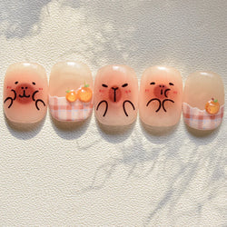 Cute Kapibala Halo Dyeing Kabibara Giant Rat Guinea Pig Cavy Lovely Expression Orange Adhesive Nail Art Stickers Manicure Decals (ONLINE ORDER ONLY)
