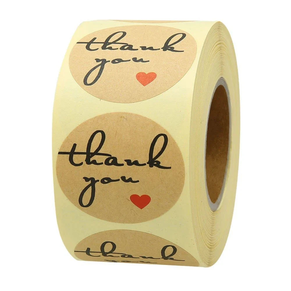 500pcs/roll Round Brown labels Thank You Kraft Stickers 1 inch Wedding Pretty Gift Envelope Sealing Label Stickers Stationery (ONLINE ORDER ONLY)