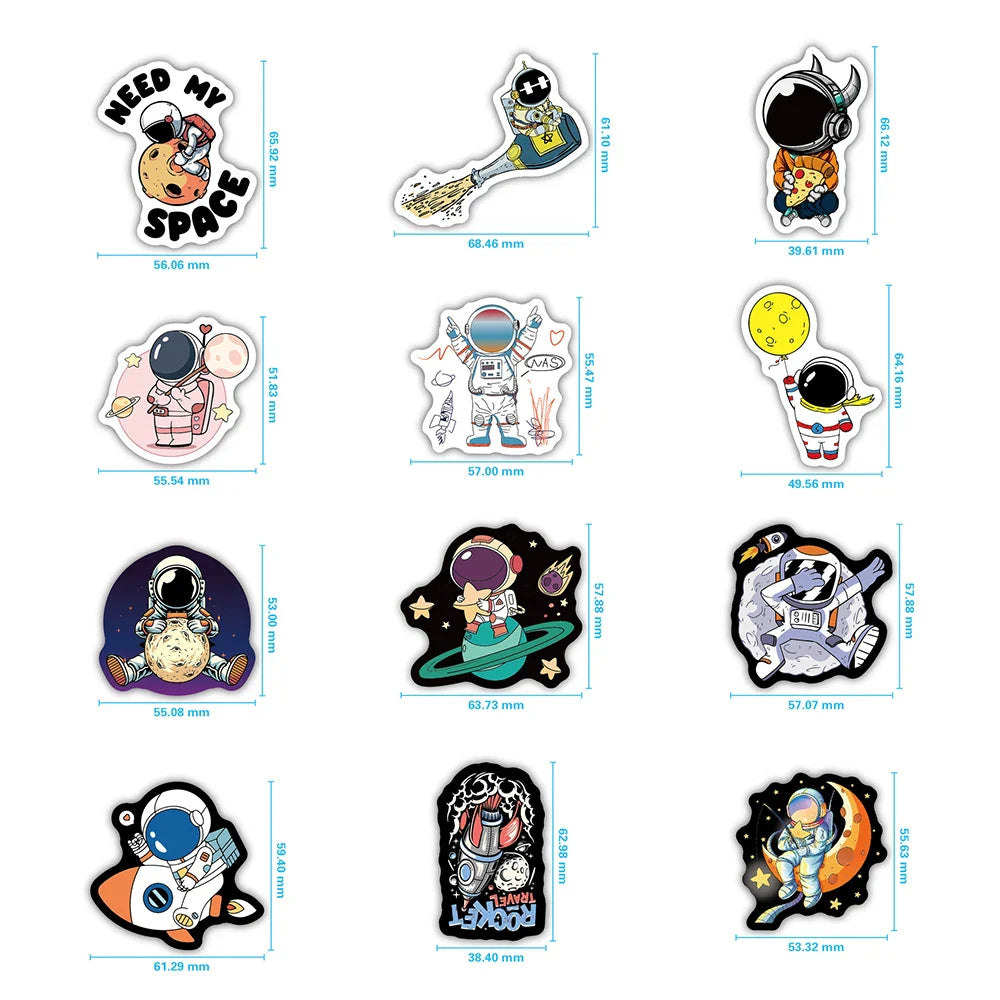 10/30/50/100pcs Funny Cartoon Cute Out Space Astronaut Stickers Laptop Notebook Phone Guitar Aesthetic Sticker Decal Kids Toy (ONLINE ORDER ONLY)