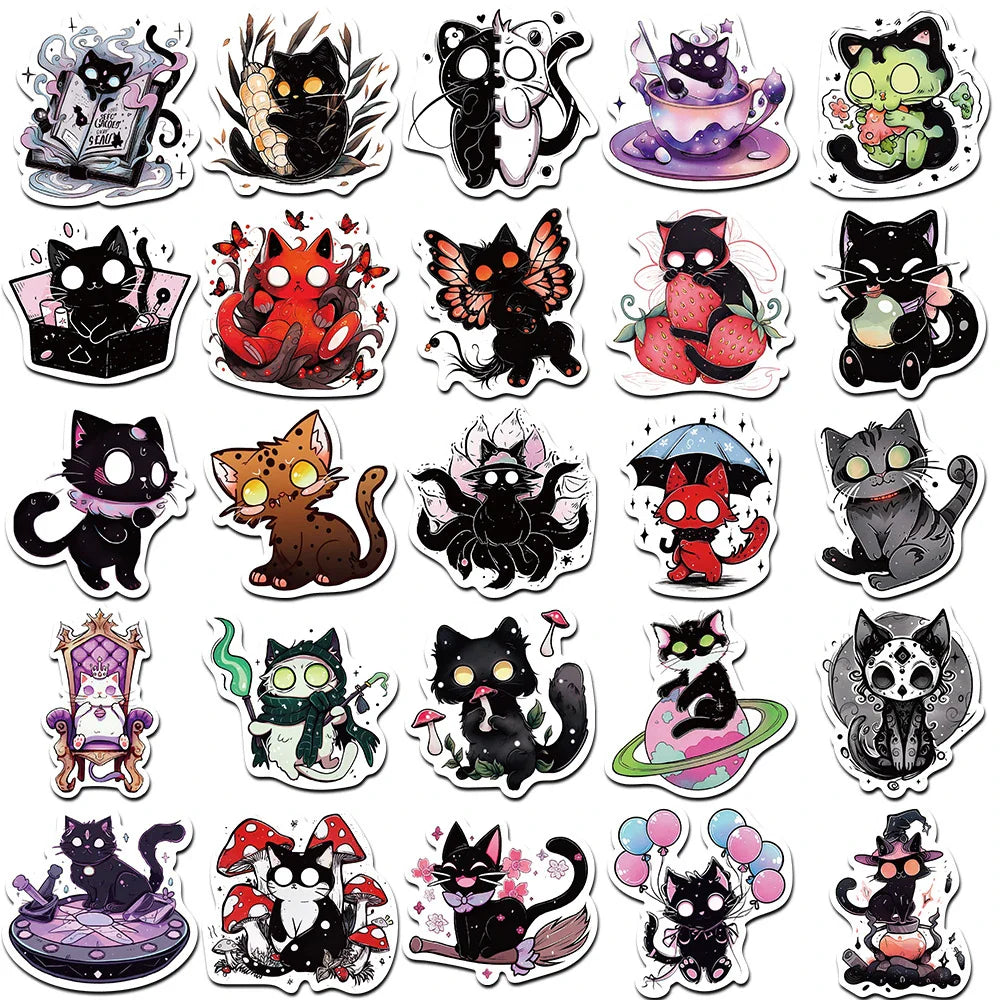 10/30/50pcs Cool Gothic Horror Cat Cartoon Graffiti Stickers Aesthetic Decals Laptop Suitcase Bike Decoration Waterproof Sticker (ONLINE ORDER ONLY)