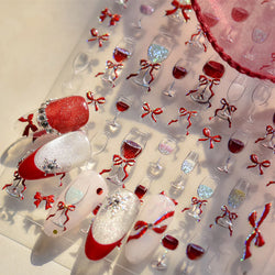 Sexy Red Grape Wine Bowknot Cocktail Goblet Cup Soda Liquid Shiny Sparkling Self Adhesive Nail Art Stickers 3D Manicure Decals (ONLINE ORDER ONLY)