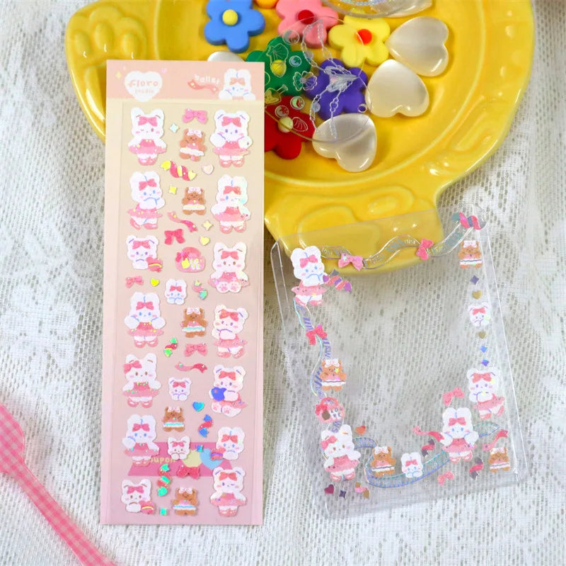1pcs Cute Rabbit Laser Stickers Art Decorative Material Label Hand Account DIY Album Scrapbooking Sticker Kawaii Stationery (Online Order Only)