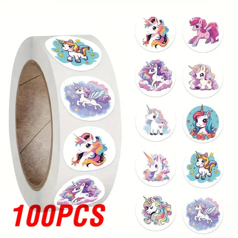 100-500pcs Cartoon Animal Unicorn Stickers Kindergarten Children's Reward Sticker Gift Decorative Decals Kids Encourage Label (Online Order Only)