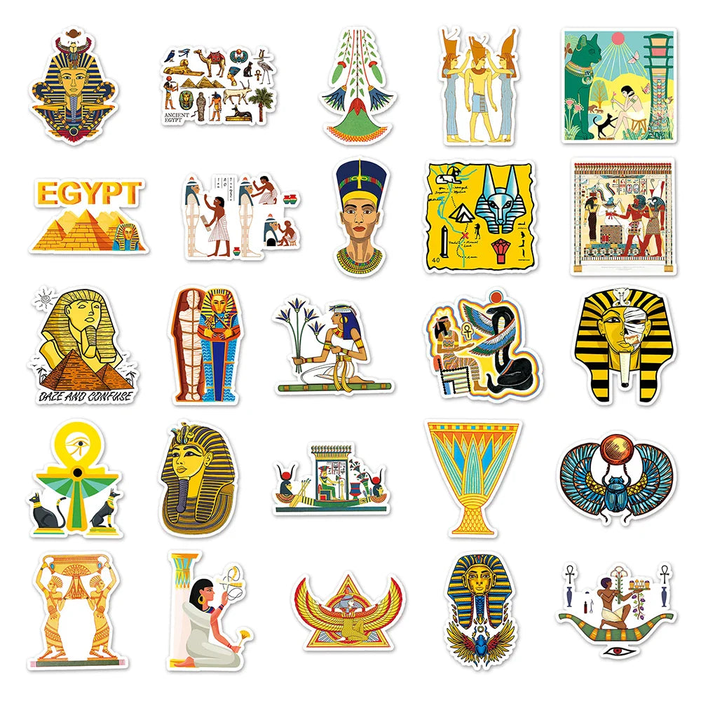 10/30/50PCS Cool Art Ancient Egypt Pharaoh Pyramid Cartoon Stickers Skateboard Laptop Phone Bike Car Waterproof Sticker Kid Toy (ONLINE ORDER ONLY)