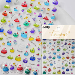 Colorful Food Pudding Alkali Water Bowknot Cream Fork Cup Bread Jelly Fruit Cartoon Cake Relief Nail Art Sticker Manicure Decals (ONLINE ORDER ONLY)