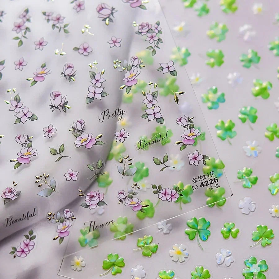 Pink Hot Stamping Flower Charm Peach Blossom Canglan Clover Daisy Pearl Self Adhesive Nail Art Decoration Sticker Manicure Decal (ONLINE ORDER ONLY)