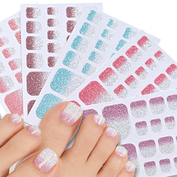 110Pcs 5Sheets Toe Nail Press On Nails Stickers Glitter Gradient Diamond Short Square Shape Toenails Wraps False Toe Nail Patch* (ONLINE ORDER ONLY)