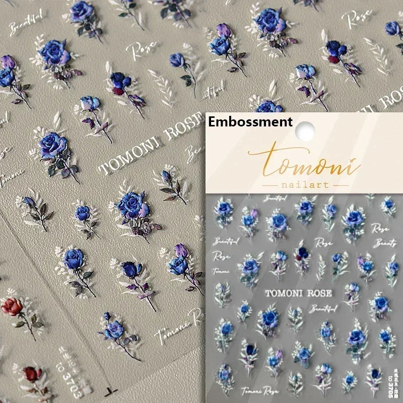 Pale Flower Bouquet Label Bowknot Stationery Sunflower Daisy Leaf 3D Self Adhesive Nail Art Stickers Rhinestone Manicure Decals (Online Order Only)