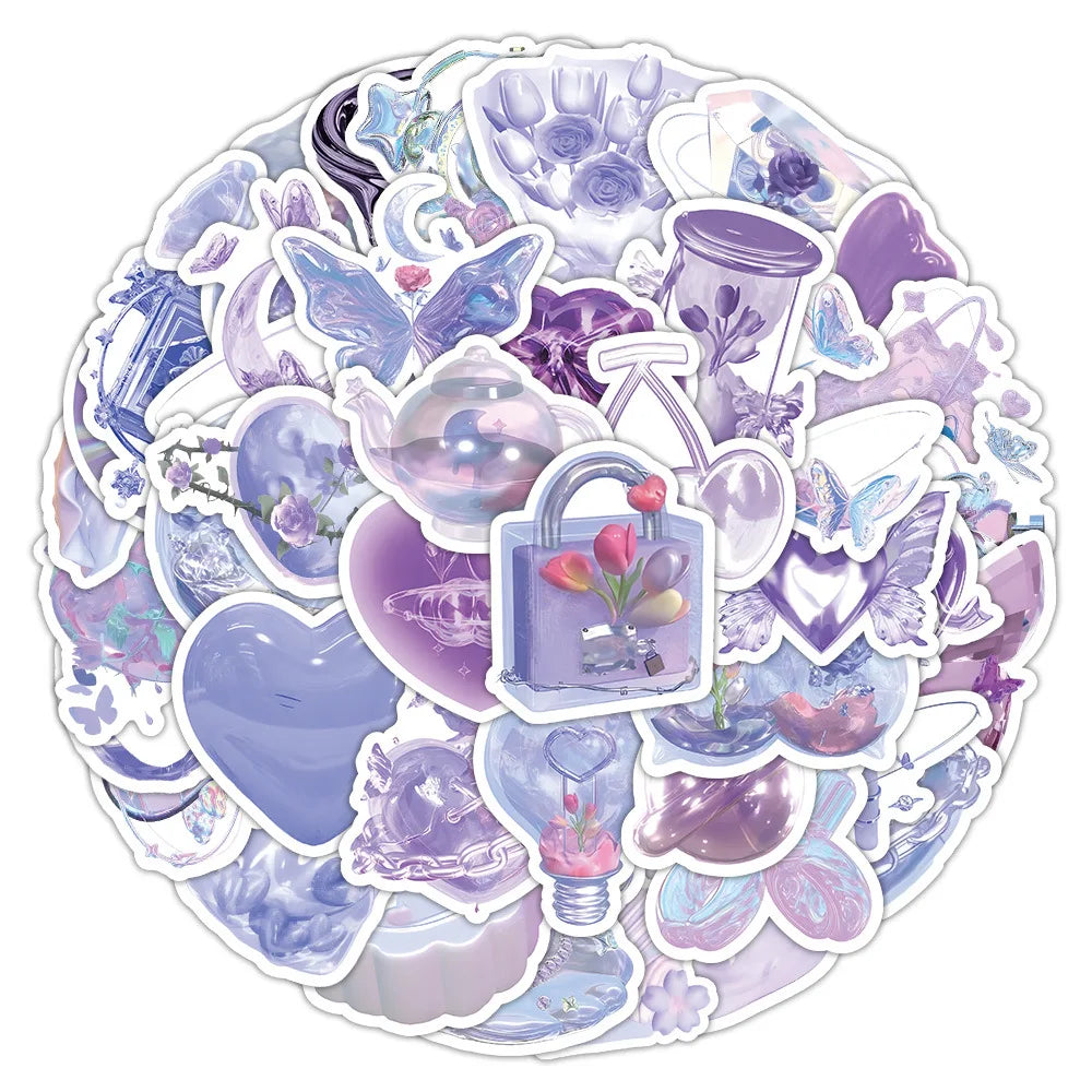 Cute Laser Purple Cartoon Stickers for Skateboard Guitar Suitcase Motorcycle Toy (ONLINE ORDER ONLY)