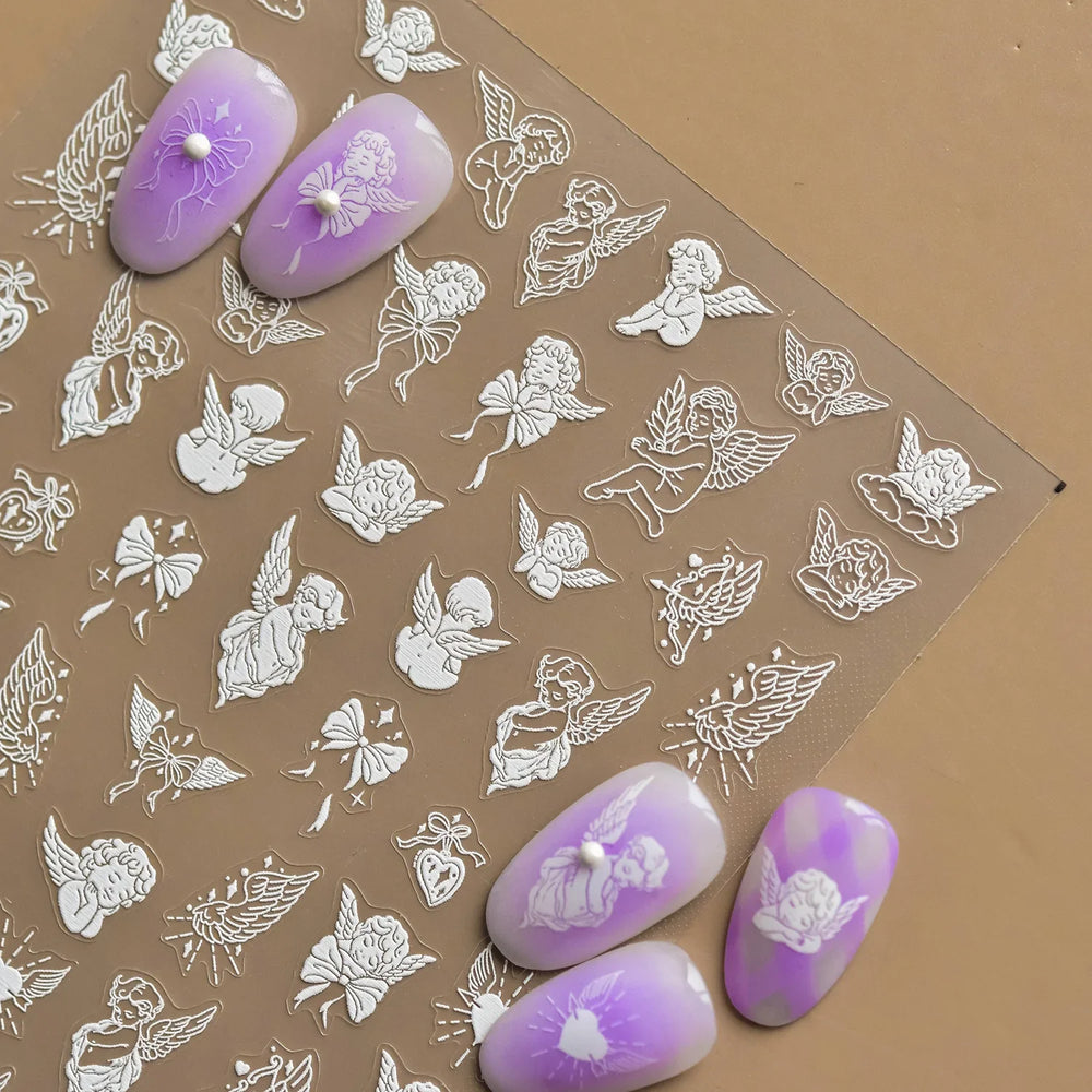 White Pink Baby Child Angel Wing Heart Bowknot Leaves Key Star Cupid's Arrow Archery Adhesive Nail Art Stickers Manicure Decals (ONLINE ORDER ONLY)