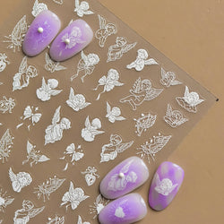 White Pink Baby Child Angel Wing Heart Bowknot Leaves Key Star Cupid's Arrow Archery Adhesive Nail Art Stickers Manicure Decals (ONLINE ORDER ONLY)