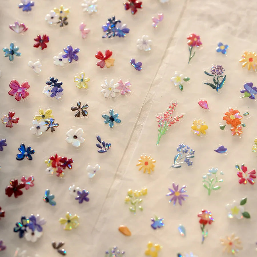 Chic Wild Flower Oil Painting Small Variegated Daisy Peach Blossom Lavender Petal Adhesive Nail Art Stickers Manicure Decals (Online Order Only)