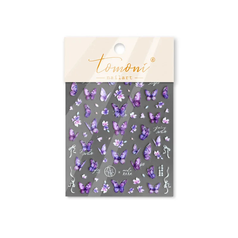 Delicate Tender Purple Butterfly Seal Pattern Insect Shiny Golden Stroke Nail Art Decoration Sticker Dressy Laser Manicure Decal (ONLINE ORDER ONLY)