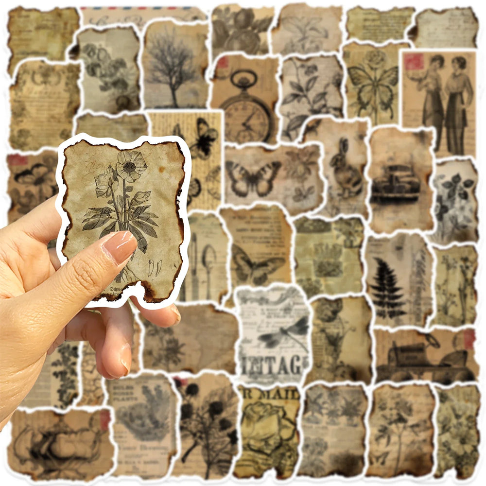 50PCS Vintage Manuscript Stickers For Hand Account Laptop Suitcase Phone Case DIY Cartoon Stickers Retro Style Graffiti Decals (ONLINE ORDER ONLY)