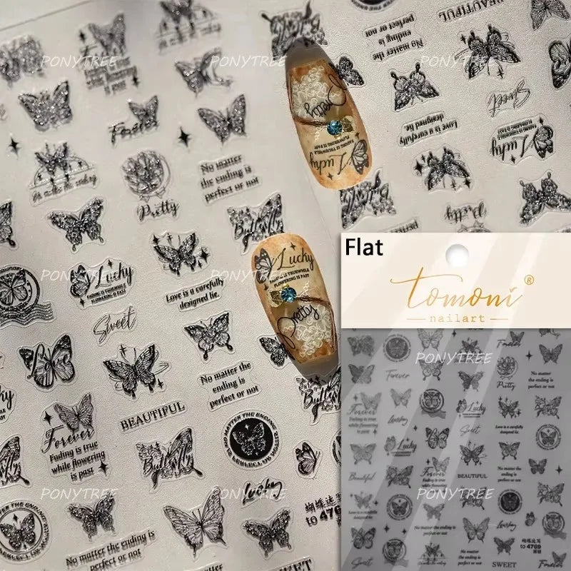 Blue Purple Tulip Flower Butterfly Garden Blossom Floral Charming Delicate 5D Relief Adhesive Nail Art Stickers Manicure Decals (ONLINE ORDER ONLY)