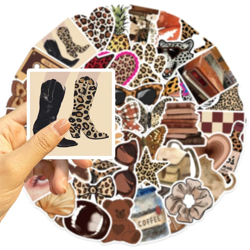 10/30/50PCS Kawaii Leopard Print Sticky PVC Sticker Aesthetic Children's Stationery DIY Decoration Scrapbooking School Supplies (ONLINE ORDER ONLY)
