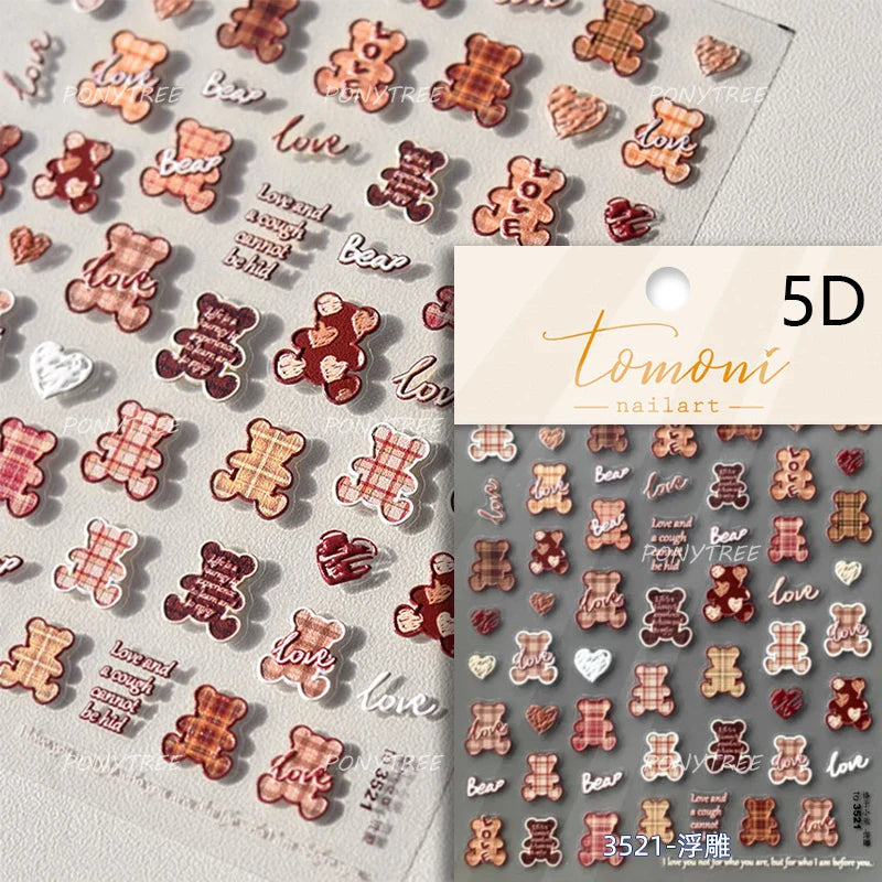 Bear Star Bowknot  Duck Cherry House Mini Flower Butterfly Line Bow Tie Apple Gird Cute Chic Nail Art Stickers Manicure Decals (ONLINE ORDER ONLY)