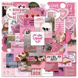 56PCS Cute Pink Aesthetic Stickers for Diary, Fridge, Notebook, Phone, Waterproof Bottle (Online Order Only)