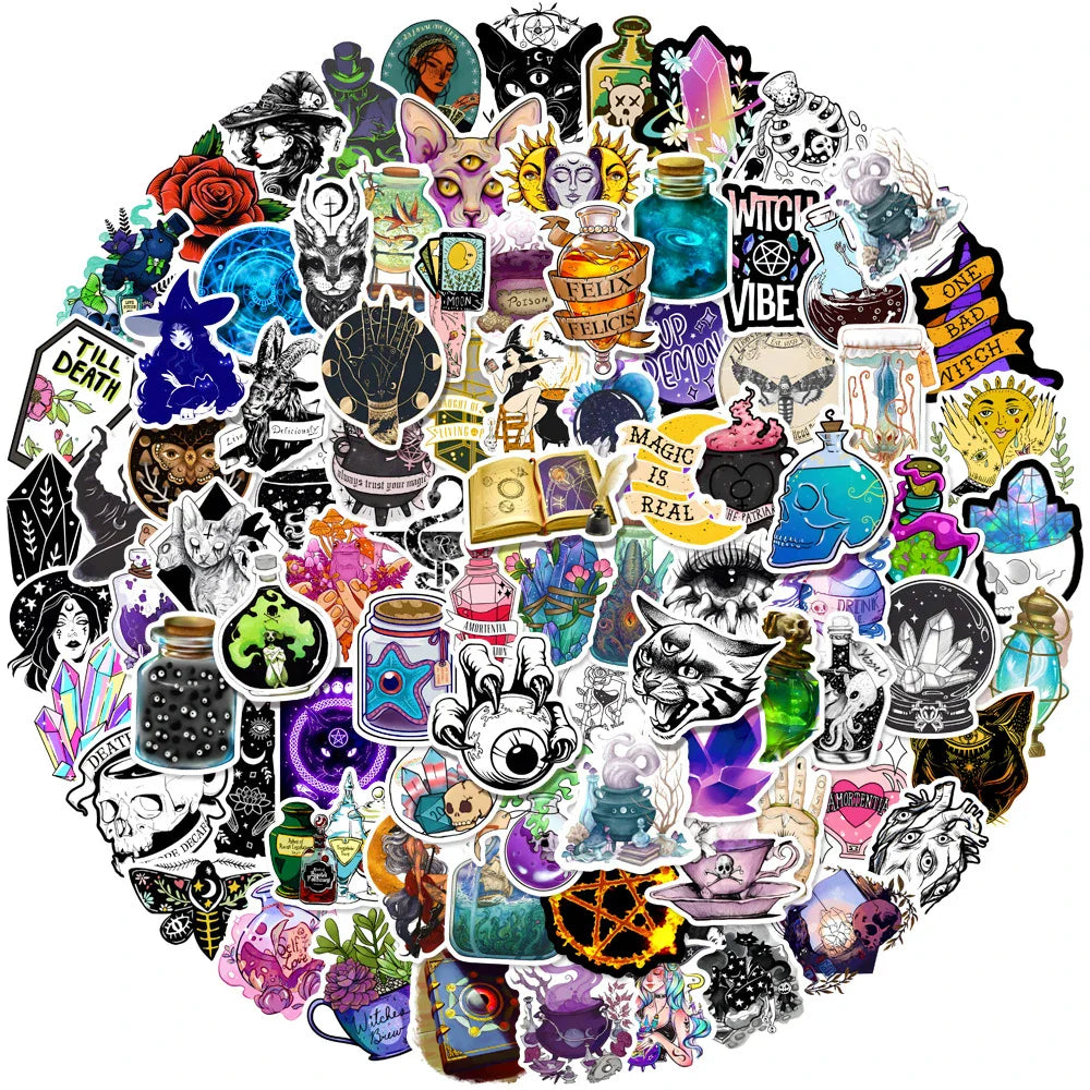 10/30/50/100pcs Art Gothic Magic Apothecary Witch Crystal Sticker Packs (Online Order Only)