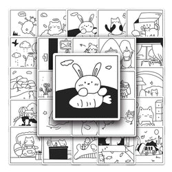 10/30/50PCS Simple Animals Cat Stickers Black White Cartoon Decals DIY Laptop Scrapbook Phone Suitcase Cute Kids Sticker Toys (ONLINE ORDER ONLY)