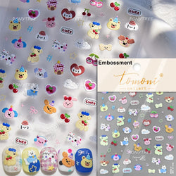 Spring Dog Bear Toy Rose Flower Floral Print Letter Bone Butterfly Cat Puppy Relief Adhesive Nail Art Stickers Manicure Decals (Online Order Only)