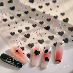 Black Punk Star Heart Laser Stroke Dark Wind Sexy Water Droplet Delicate Adhesive Nail Art Decorations Stickers Manicure Decals (ONLINE ORDER ONLY)