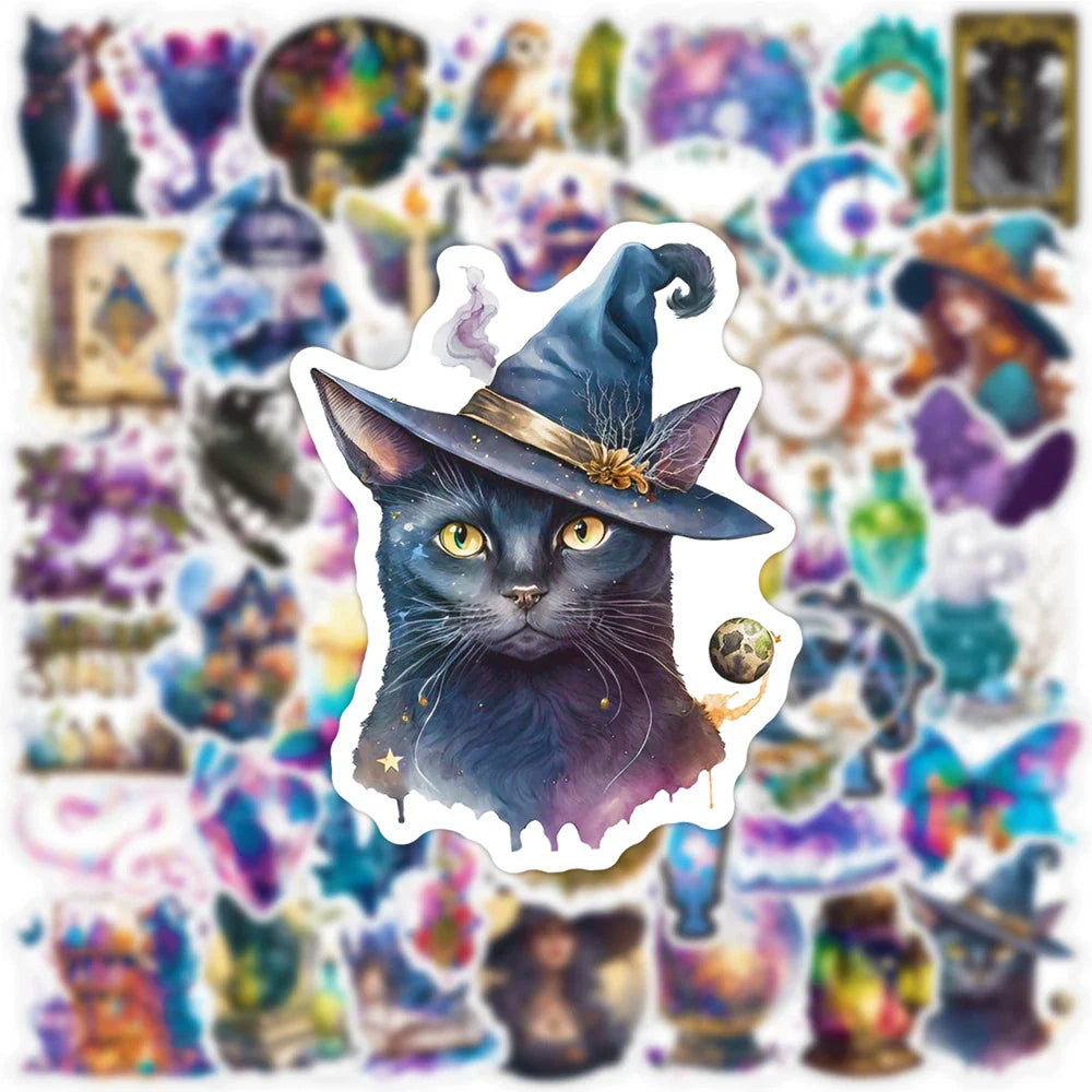 10/30/50pcs Cool Gothic Magic Witch Aesthetic Stickers Horror Goth Decorative Graffiti Luggage Car Wall Sticker Decals Kid Toy (ONLINE ORDER ONLY)