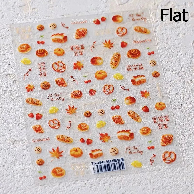 Squirrel Mushroom Apple Strawberry Cherry Pinecone Ginkgo Leaf Self Adhesive Nail Art Stickers Butterfly Flower Manicure Decals (ONLINE ORDER ONLY)