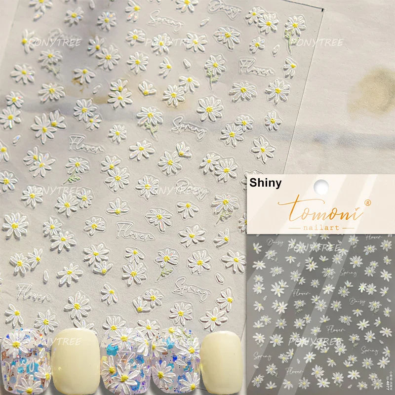 White Flower Colourful Butterfly Pearl Petal Beautiful Garden Charming Plant 5D Self Adhesive Nail Art Stickers Manicure Decals (ONLINE ORDER ONLY)