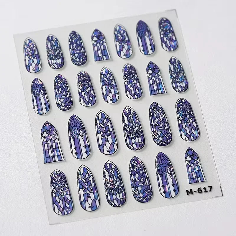 Geometric French Style Colorful Square Grid Rhombus Line Stripe Bowknot 3D Self Adhesive Nail Art Stickers Shiny Manicure Decals (ONLINE ORDER ONLY)
