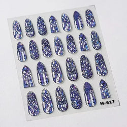 Geometric French Style Colorful Square Grid Rhombus Line Stripe Bowknot 3D Self Adhesive Nail Art Stickers Shiny Manicure Decals (ONLINE ORDER ONLY)