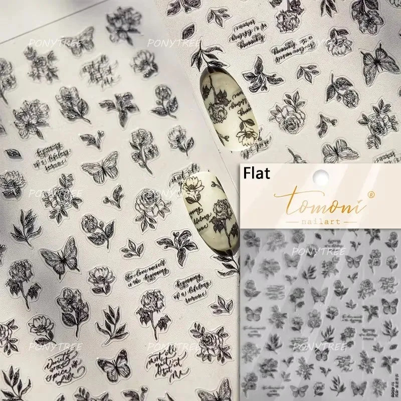 Blue Purple Tulip Flower Butterfly Garden Blossom Floral Charming Delicate 5D Relief Adhesive Nail Art Stickers Manicure Decals (ONLINE ORDER ONLY)