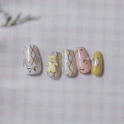 Geometric French Style Colorful Square Grid Rhombus Line Stripe Bowknot 3D Self Adhesive Nail Art Stickers Shiny Manicure Decals (ONLINE ORDER ONLY)