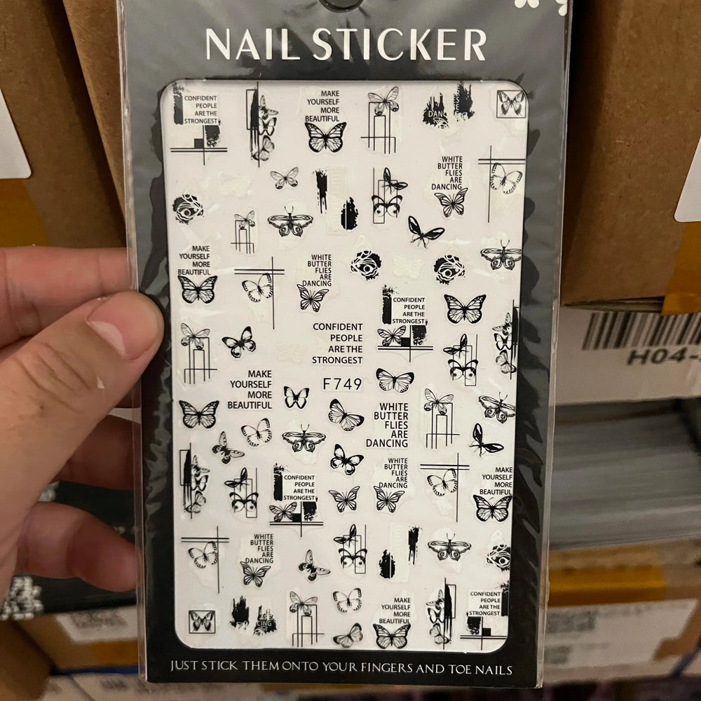 1PC Lace Flower Leaf Nail Sticker Geometric Line Leaf Floral Nail Art Decal Abstract Elegant Black White Pattern Nail Decoration (ONLINE ORDER ONLY)