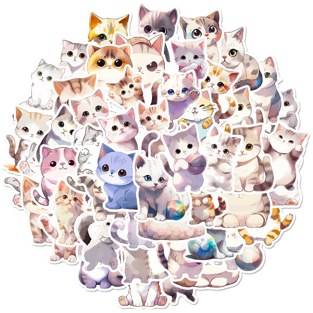 10/30/50pcs Cute Animal Cat Cartoon Stickers Kawaii Decals Laptop Scrapbook Phone Suitcase Stationery Sticker Kids Classic Toy (ONLINE ORDER ONLY)