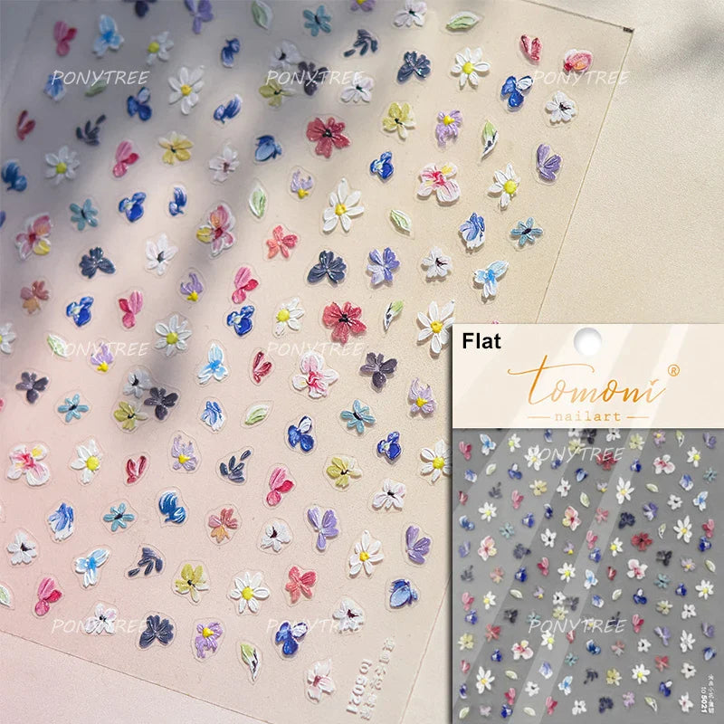 Gold Foil Dried Flowers Leaf Floral Print Daisy Rose Flower Peach Blossom Adhesive Nail Art Decoration Sticker Manicure Decals (ONLINE ORDER ONLY)