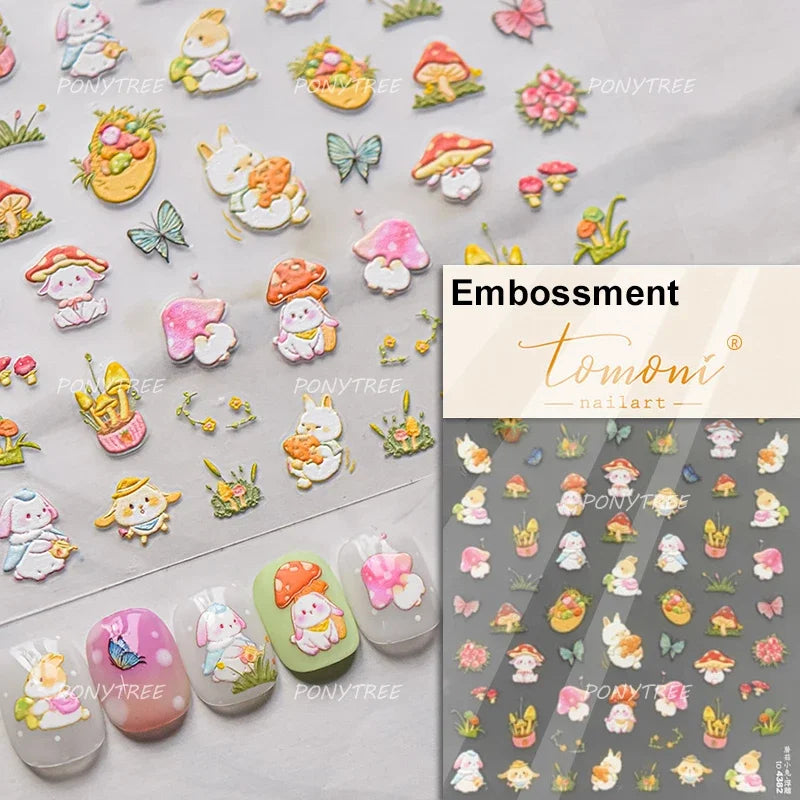 Cute Colored Mushrooms Water Bubbles Umbrella-shaped Plant Various Shapes Fungi Lovely Adhesive Nail Art Stickers Manicure Decal (ONLINE ORDER ONLY)