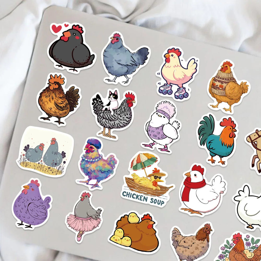 50PCS Cartoon Chicken Animal Stickers Personality Creative Sticker For Desk Refrigerator Phone Skateboard Waterproof Decals﻿ (ONLINE ORDER ONLY)