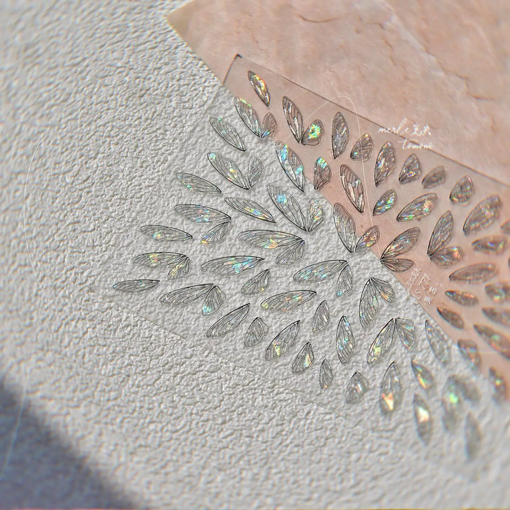 Transparent Purple Pink Gradient Wing Pinion Feather Housefly Wings Shiny Adhesive Nail Art Decoration Stickers Manicure Decals (ONLINE ORDER ONLY)