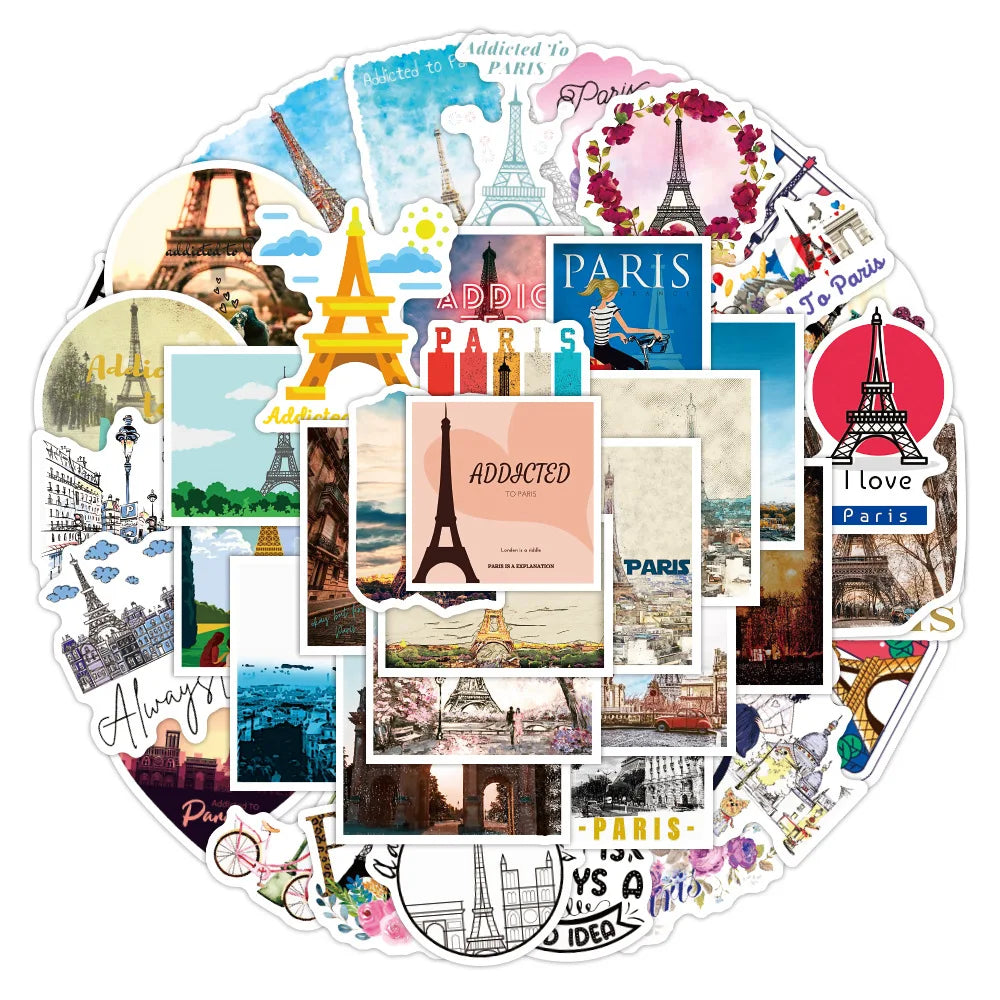 Eiffel Tower Stickers Pack: Motorcycle, Luggage, Guitar, Graffiti Decals (ONLINE ORDER ONLY)