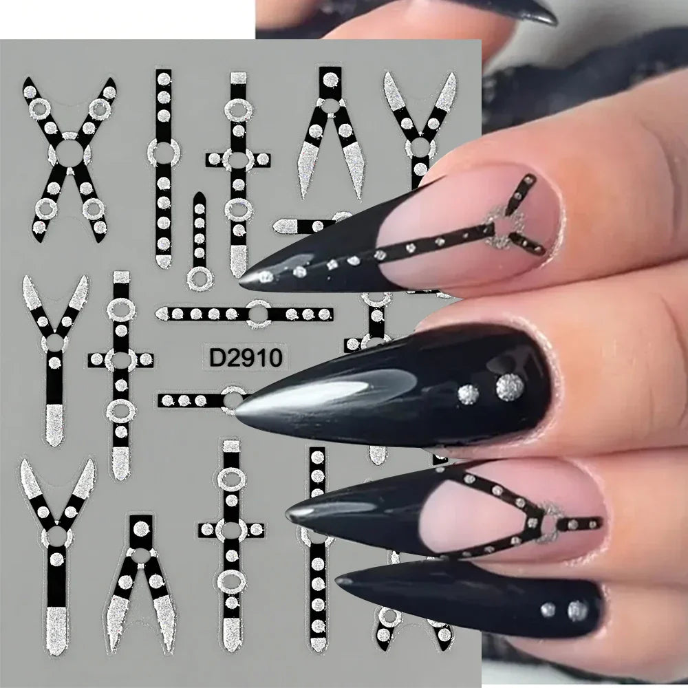 1pcs 5D Floral Nail Art Stickers Acrylic Flowers Decals with Glitter Self-Adhesive Elegant Silver Black Blossoms Theme Nail Art* (ONLINE ORDER ONLY)