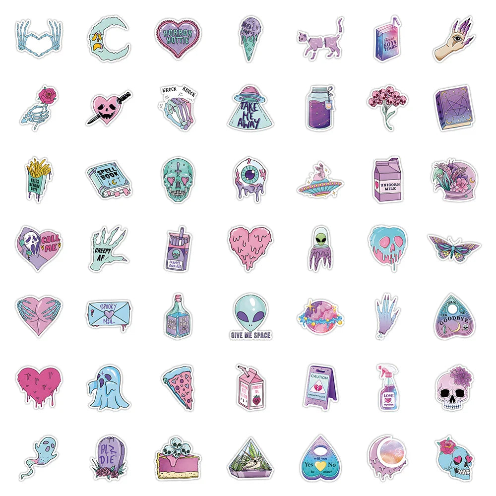 10/30/50pcs Gothic Magic Skull Cartoon Stickers Decals Laptop Car Phone Motorcycle Fridge Bike Cool Waterproof Sticker Kids Toys (ONLINE ORDER ONLY)