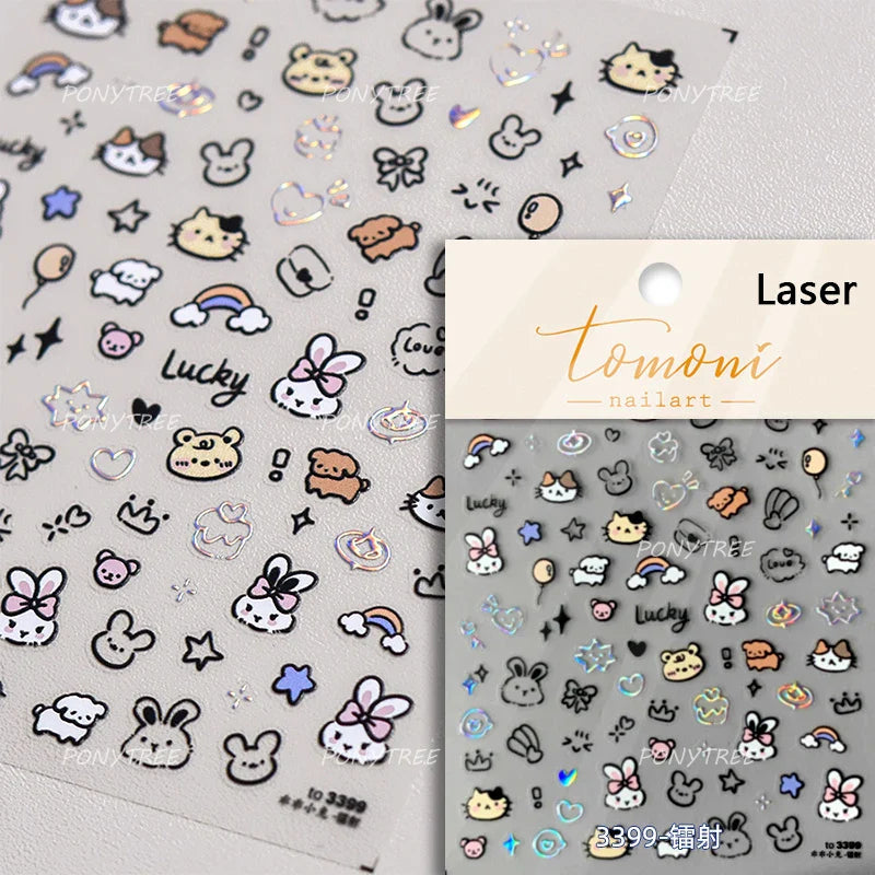 Flower Star Sun Grid Line Interesting Graffiti Tulip Cherry Apple Fruit Dot Painting Adhesive Nail Art Stickers Manicure Decals (ONLINE ORDER ONLY)