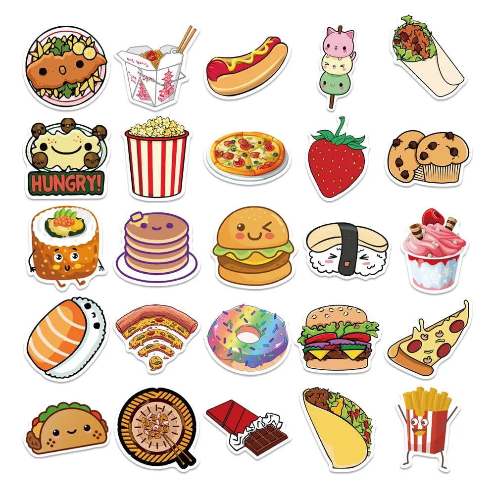 10/30/50PCS Creative Cartoon Food Sticker Packs (ONLINE ORDER ONLY)