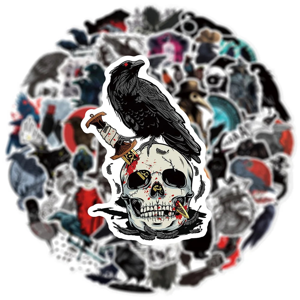 10/30/50PCS Horror Crow Gothic Witch Sticker Packs (ONLINE ORDER ONLY)