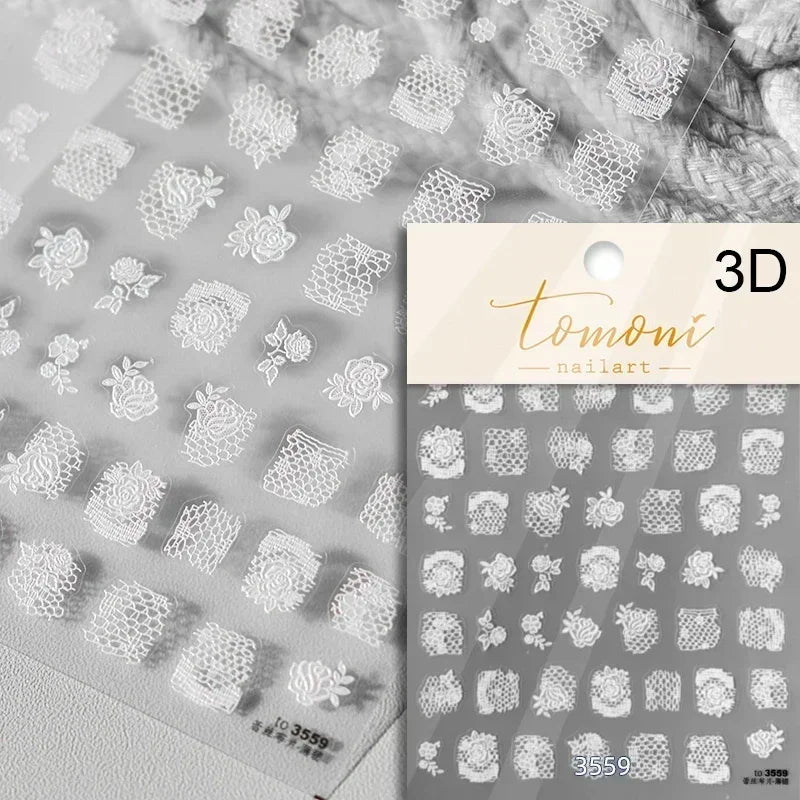 Geometric French Style Colorful Square Grid Rhombus Line Stripe Bowknot 3D Self Adhesive Nail Art Stickers Shiny Manicure Decals (ONLINE ORDER ONLY)