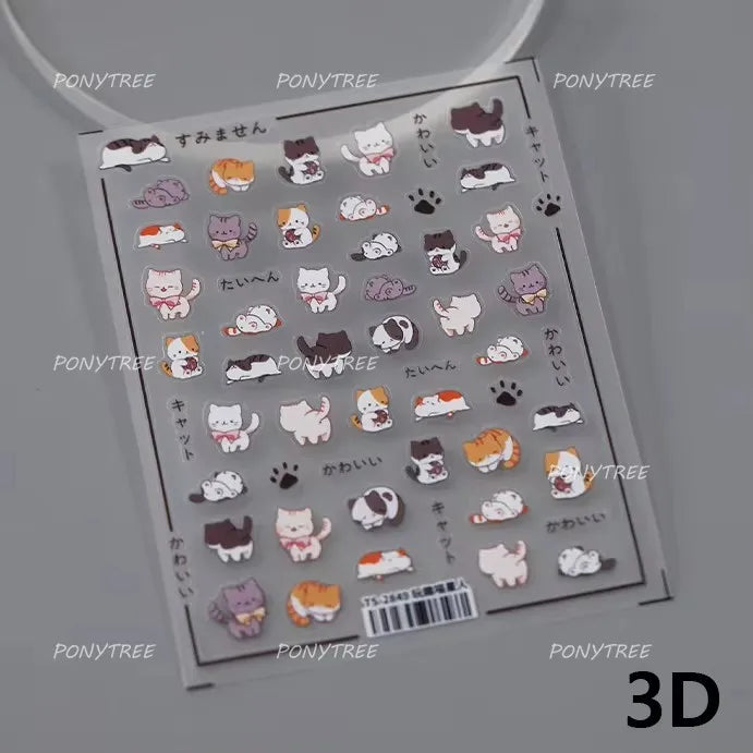 Lovely Cartoon Halo Dyeing Cat Bowkbot Paw Kitten Star Love Charming Self Adhesive Nail Art Sticker Cute Animals Manicure Decal (ONLINE ORDER ONLY)