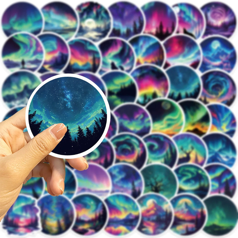 50Pcs Northern Lights Art Cartoon Stickers Mobile Phone Case Luggage Skateboard DIY Decorative Waterproof Stickers For Toy (ONLINE ORDER ONLY)