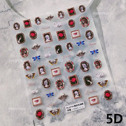 Retro Red Butterfly Snake Rose Flower Evil Eyes Gothic Architecture Cross Dark Self Adhesive Nail Art Stickers Manicure Decals (ONLINE ORDER ONLY)
